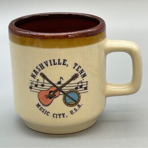 Vintage Nashville Tennessee Music City Souvenir Cream and Brown Mug